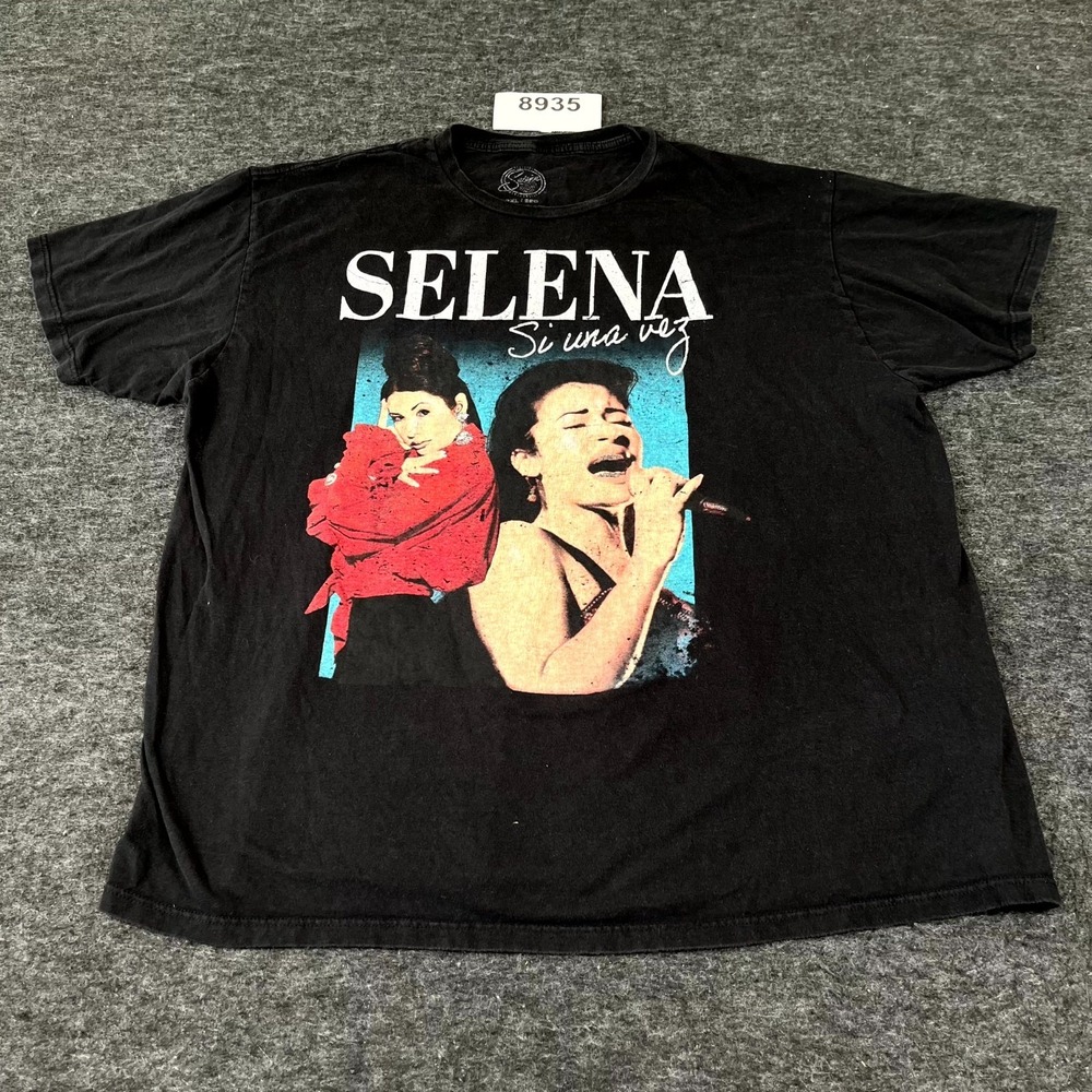 Selena Si Una Vez T Shirt Mens 2XL Black Graphic Print Cotton Crew Neck Music
